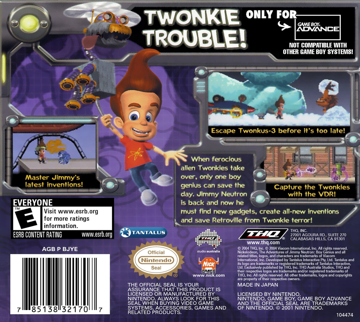 Jimmy Neutron Attack of the Twonkies GameBoy Advance