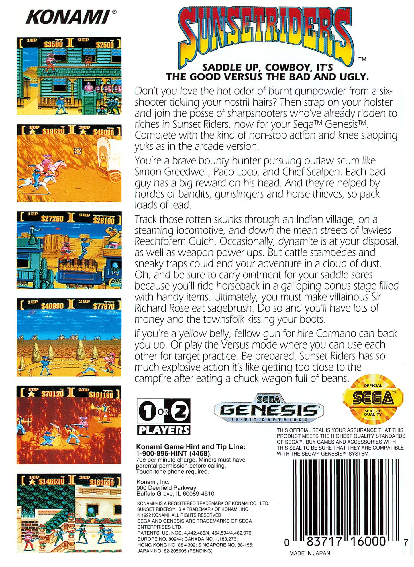 Sunset Riders Sega Genesis