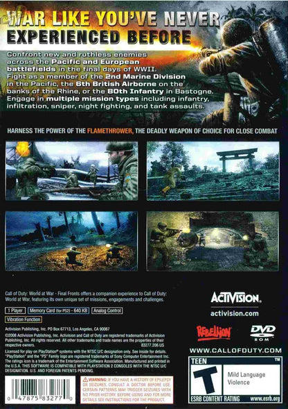 Call of Duty World at War Final Fronts Playstation 2