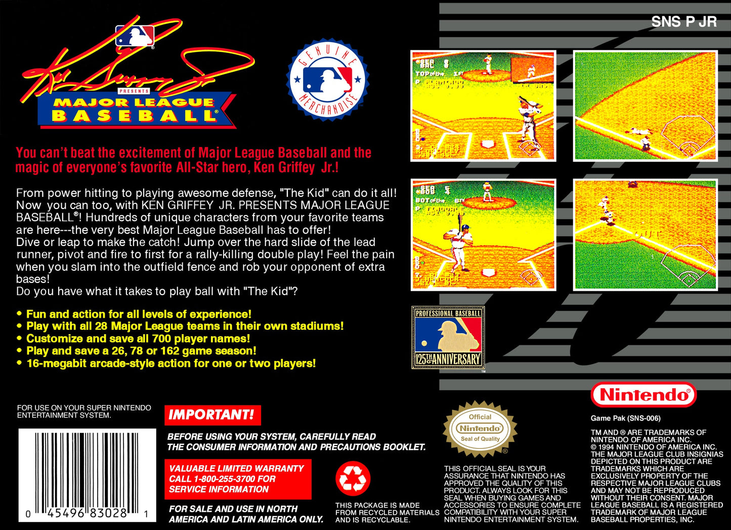 Ken Griffey Jr Major League Baseball Super Nintendo