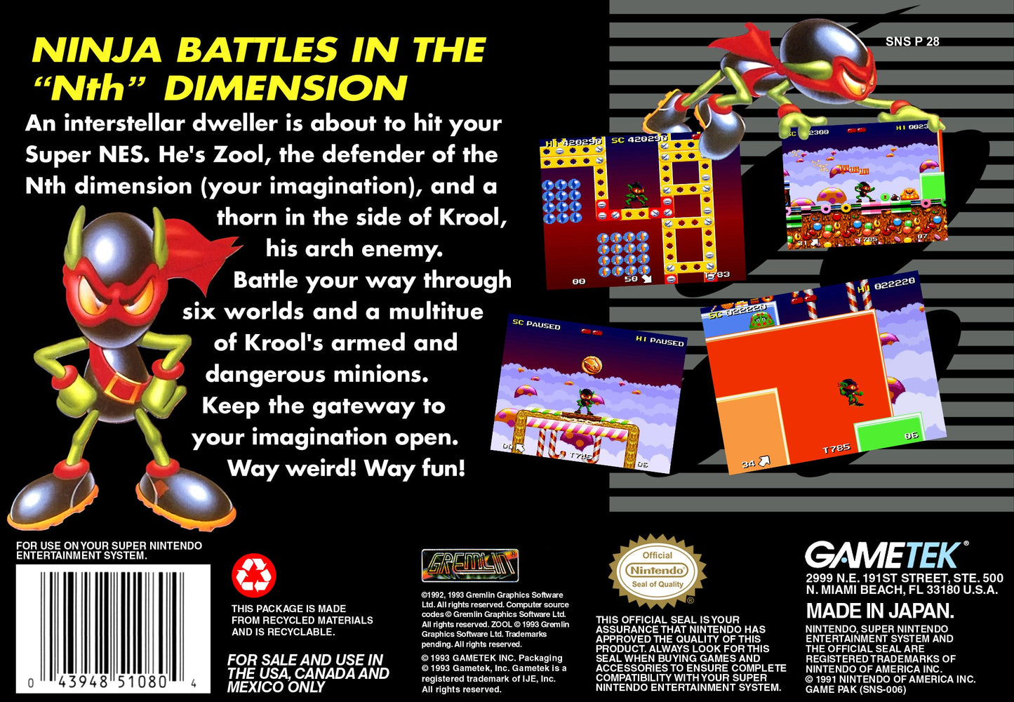 Zool Ninja of the Nth Dimension Super Nintendo